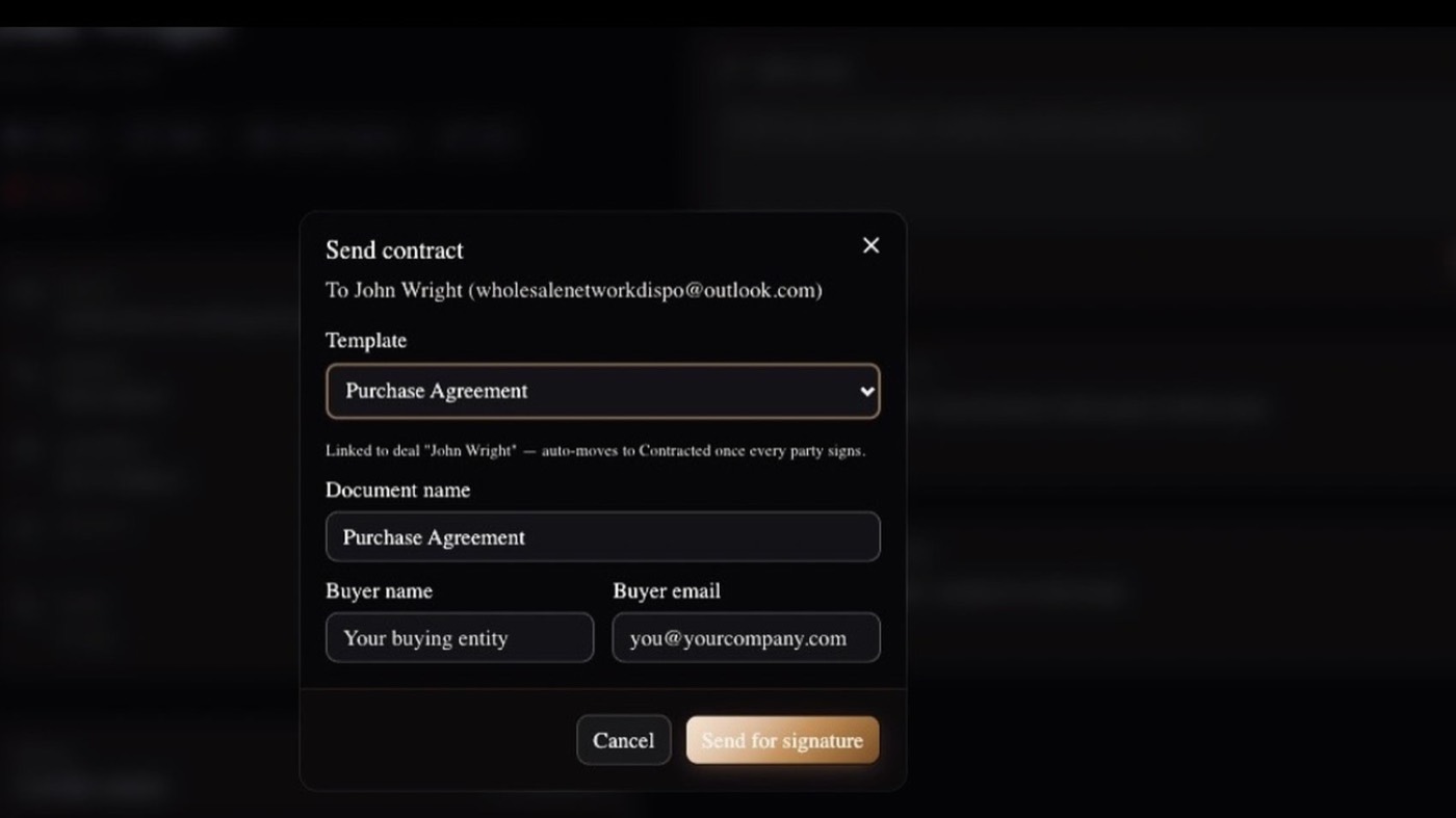 E-sign purchase agreements and assignment contracts for wholesale deals
