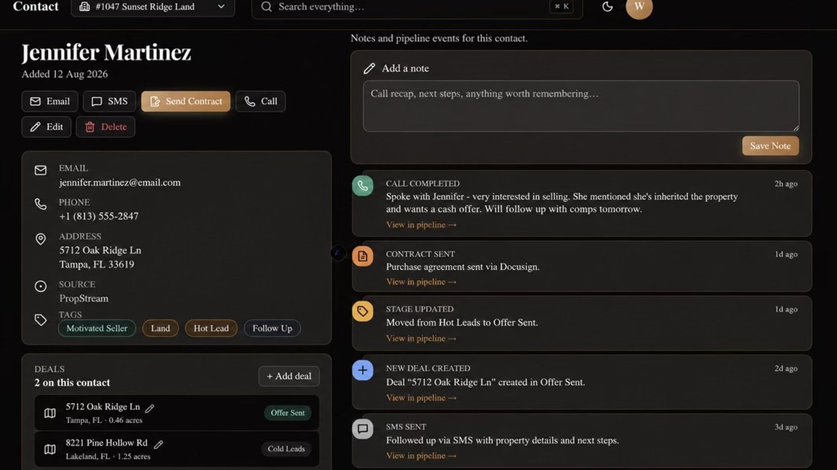 Carbon REI conversation threads showing the AI agent negotiating with sellers over SMS